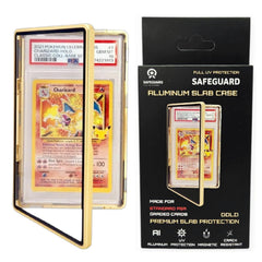 Safeguard TCG metal PSA slab bumper magnets visible, ensuring strong connection and organized storage.