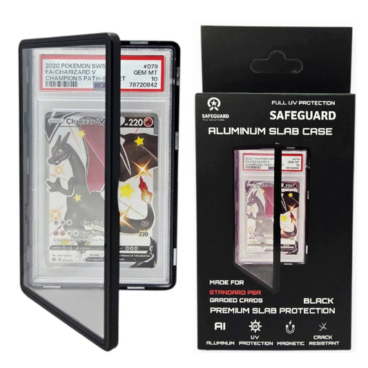 Safeguard TCG metal slab bumper case magnet connection shows strong stackability for secure storage