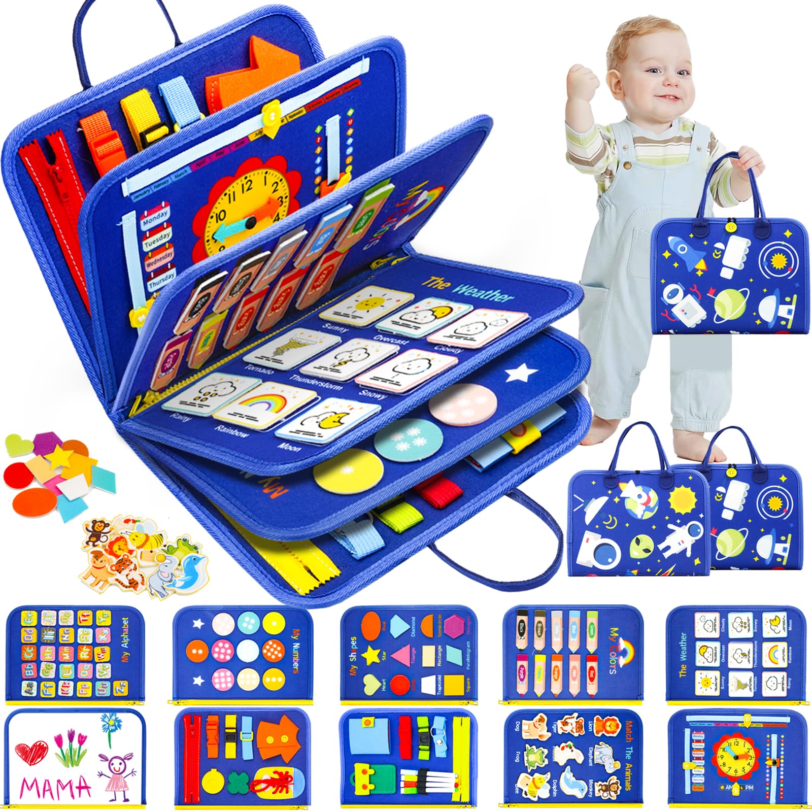 SaFeli Busy Board 12 Pages activity engages toddlers with hands-on learning on the go.