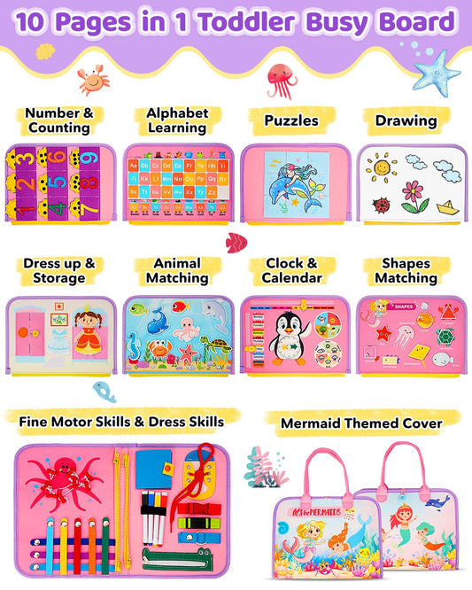 SaFeli Busy Board shows buttons and buckles for practical life skills and fine motor practice.