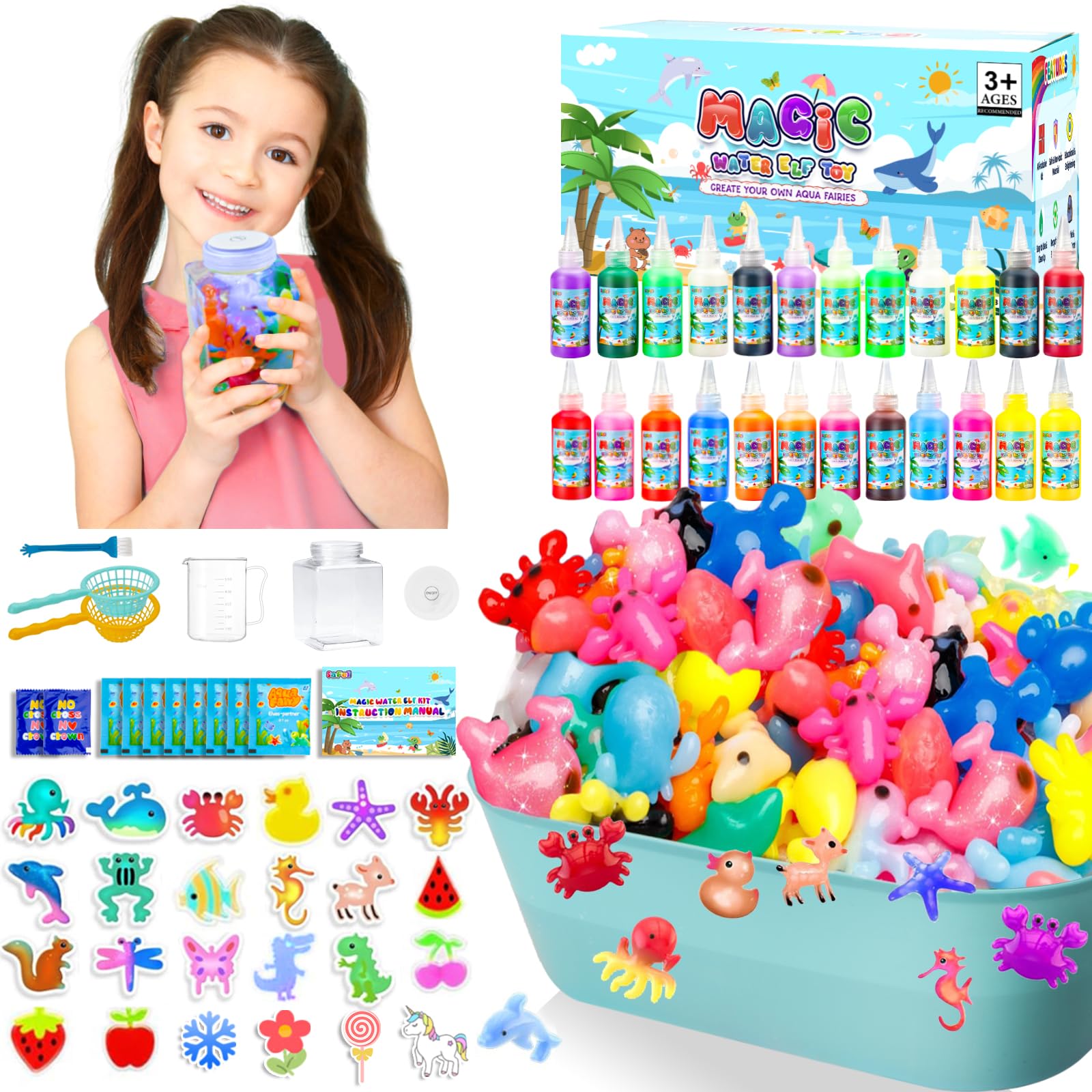 SaFeli Magic Water Elf Kit—24 colorful gels for imaginative play and learning.