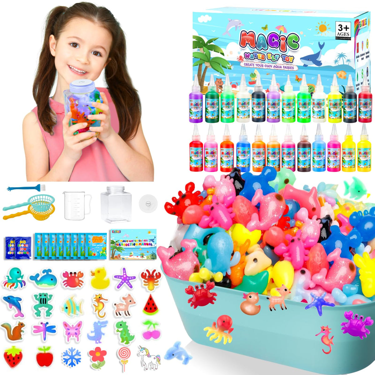 SaFeli Magic Water Elf Kit—24 colorful gels for imaginative play and learning.