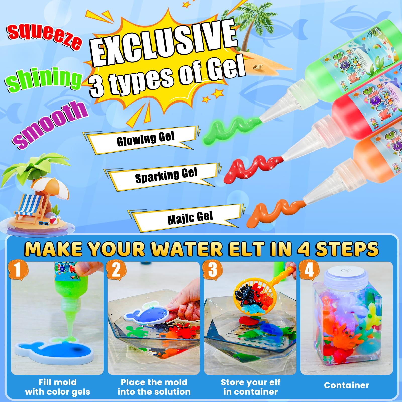 SaFeli luminescent gel adds glow-in-the-dark magic for play.