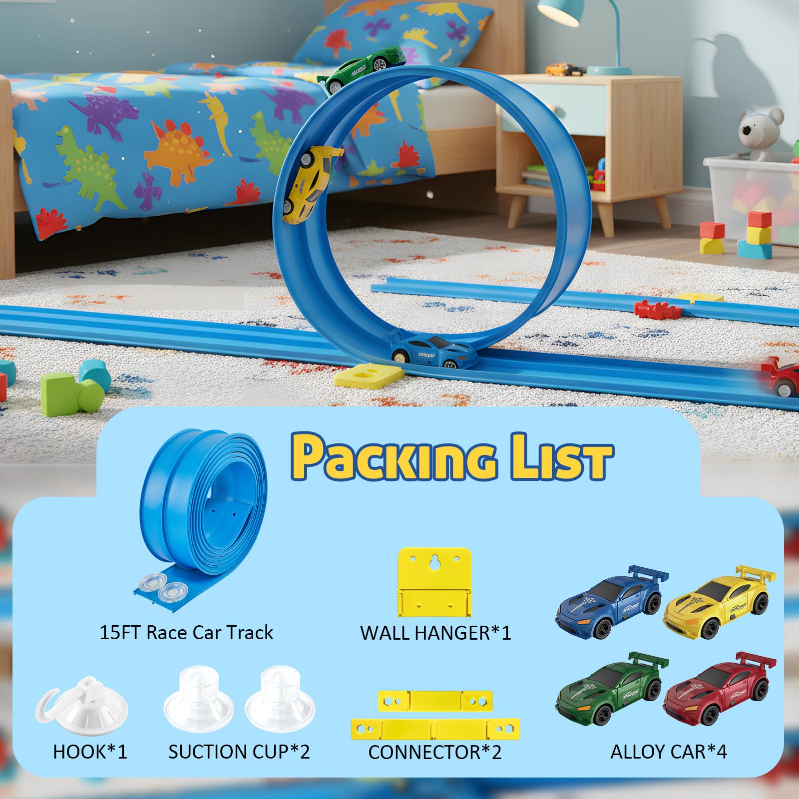 Safotad dual-lane race track ready for head-to-head or solo racing.
