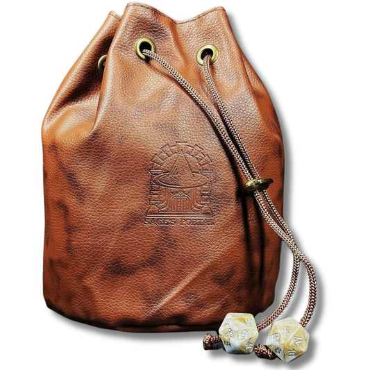 Sage's Portal dice bag front view in spotted PU leather.