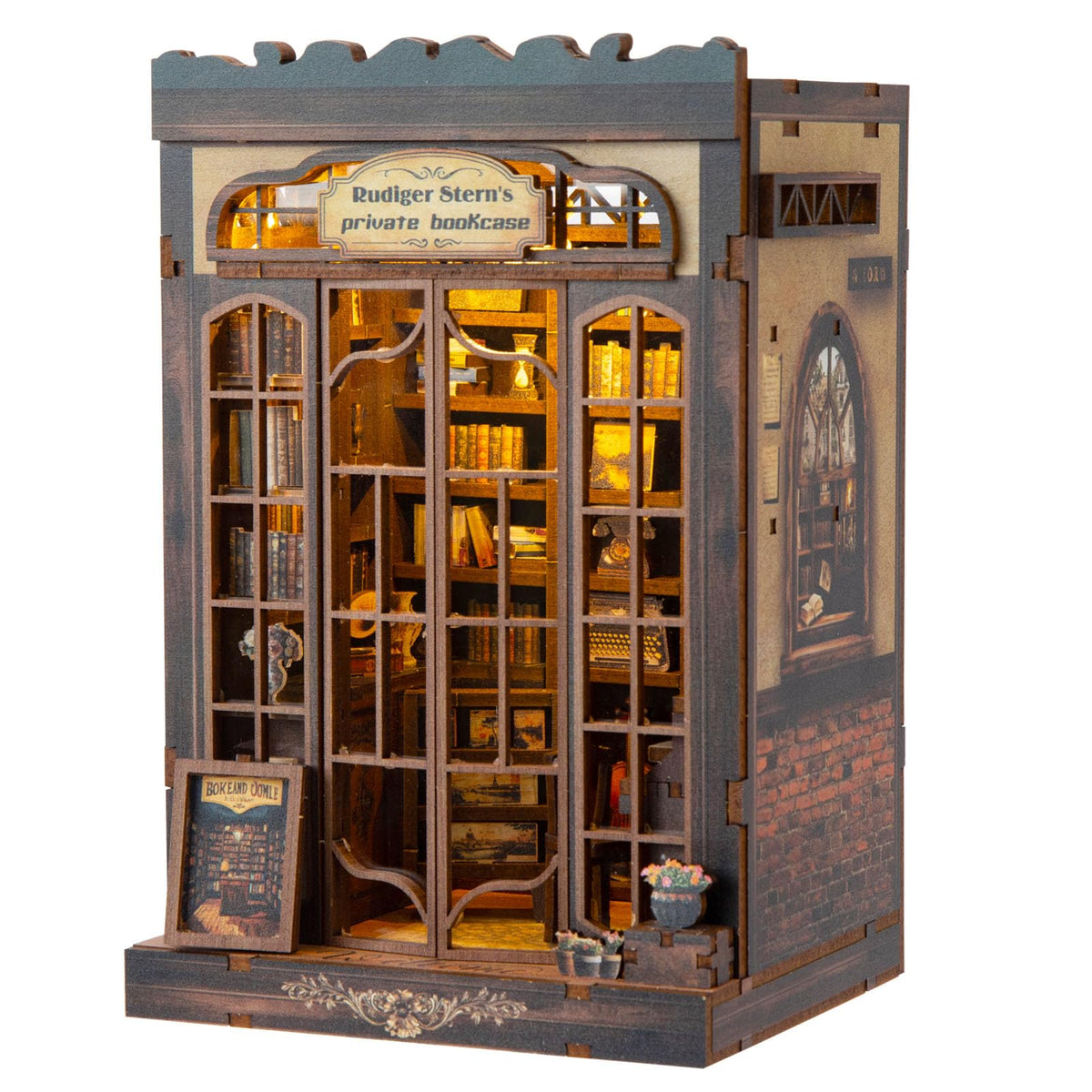 Sagiterra Book Nook Kit: dollhouse assembly scene for beginners, a peaceful creative outlet.