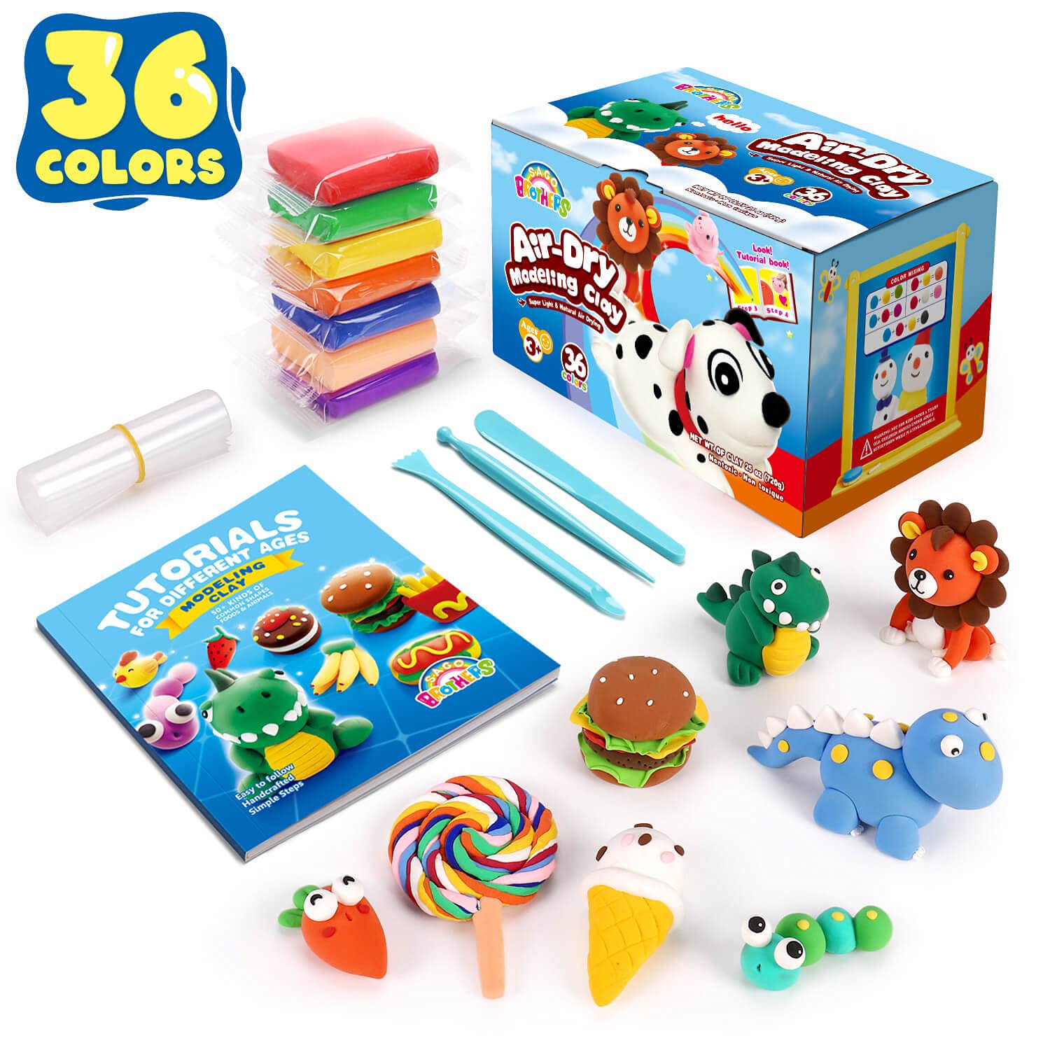 Sago Brothers 36 colors air dry clay palette for kids crafts and color mixing
