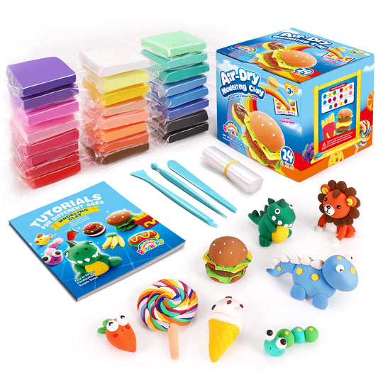 Sago Brothers air dry clay set with 24 colors for creative kids crafts