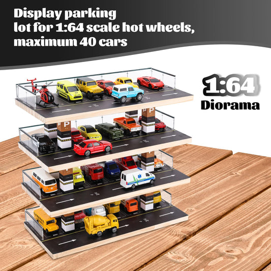 Saichotoy Hot Wheels display case four-level parking garage top view.