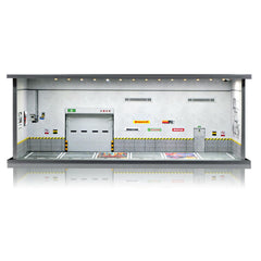 Saichotoy display case showing Hot Wheels on a stacked 1/64 scale garage display.