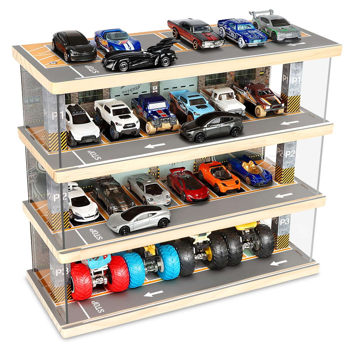 Saichotoy hot wheels storage 4-level diorama for organized display.