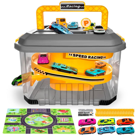 Saichotoy toy car track storage playset with spiral track for imaginative racing
