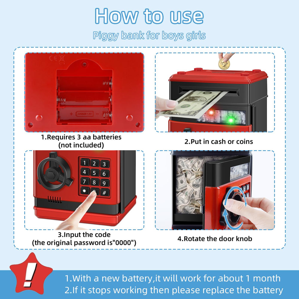 Saidrip piggy bank capacity stores up to 100 coins or 600 notes