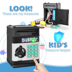 Saidrip piggy-bank large capacity holds coins and paper money.