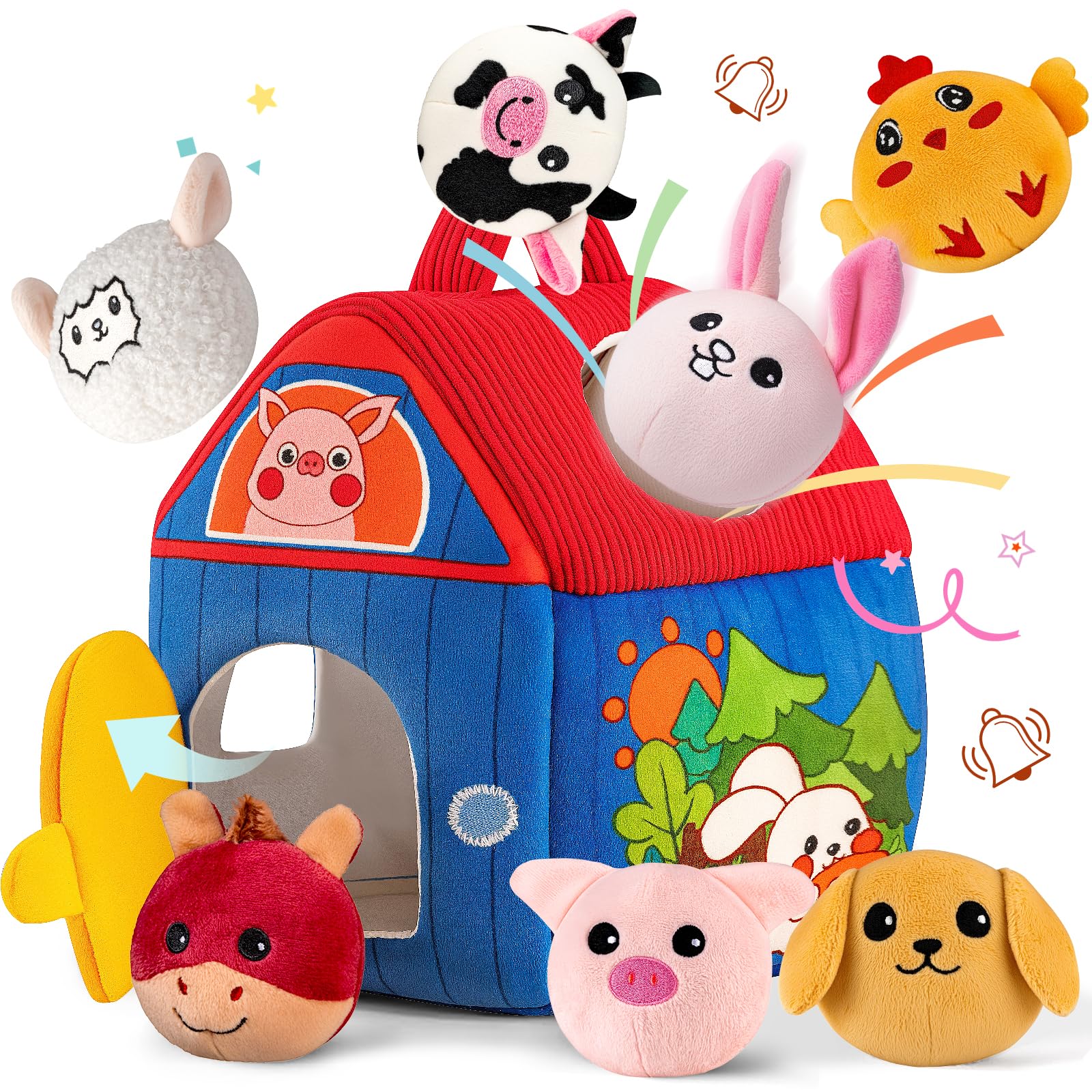 SAIMAND barn with stuffed farm animals for cozy, screen-free play