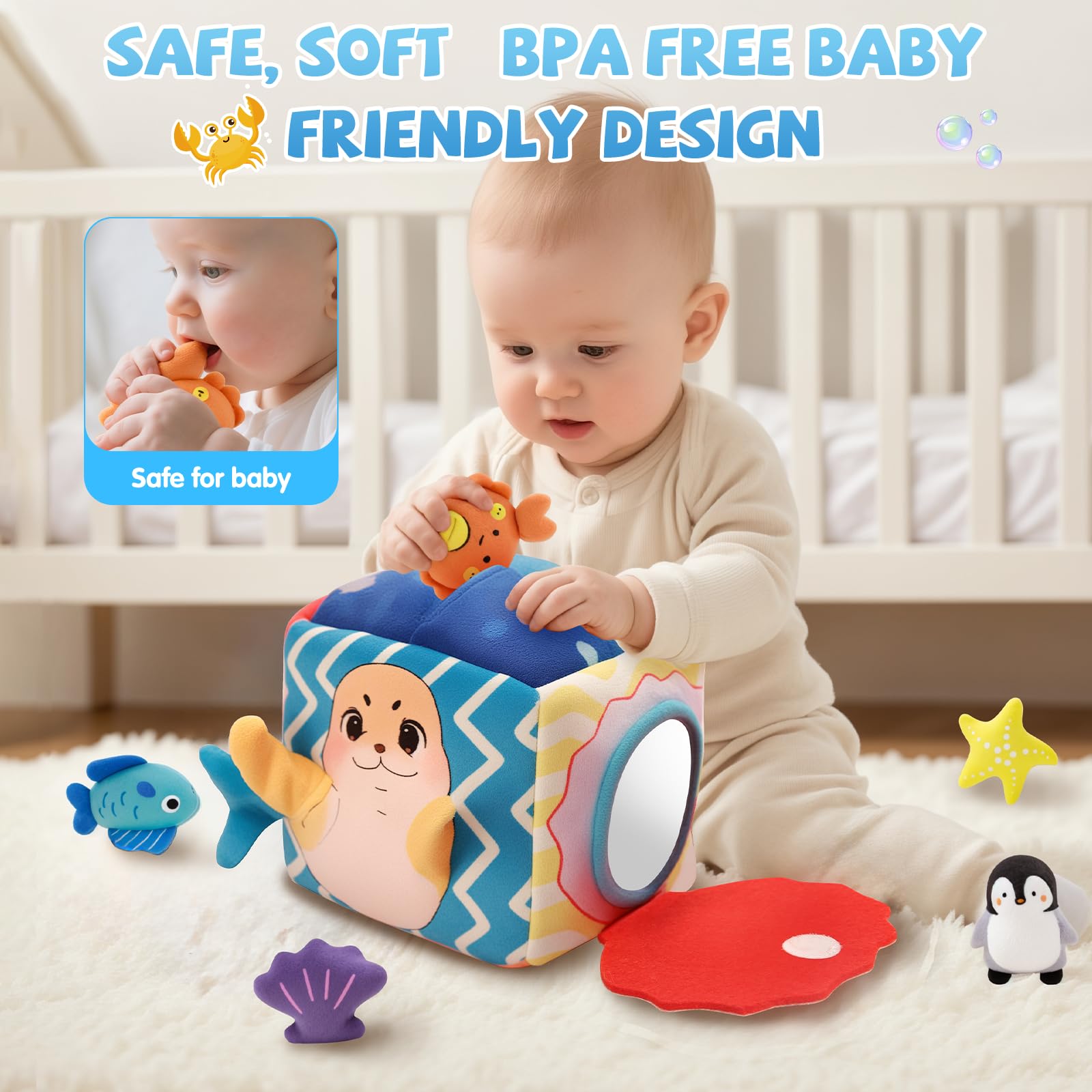 SAIMAND plush fish offers soft feel for tactile exploration.