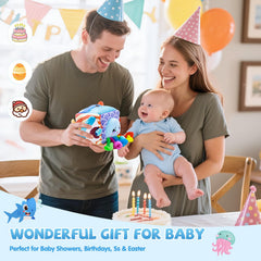 SAIMAND rattle and crinkle paper provide audible cues for learning.