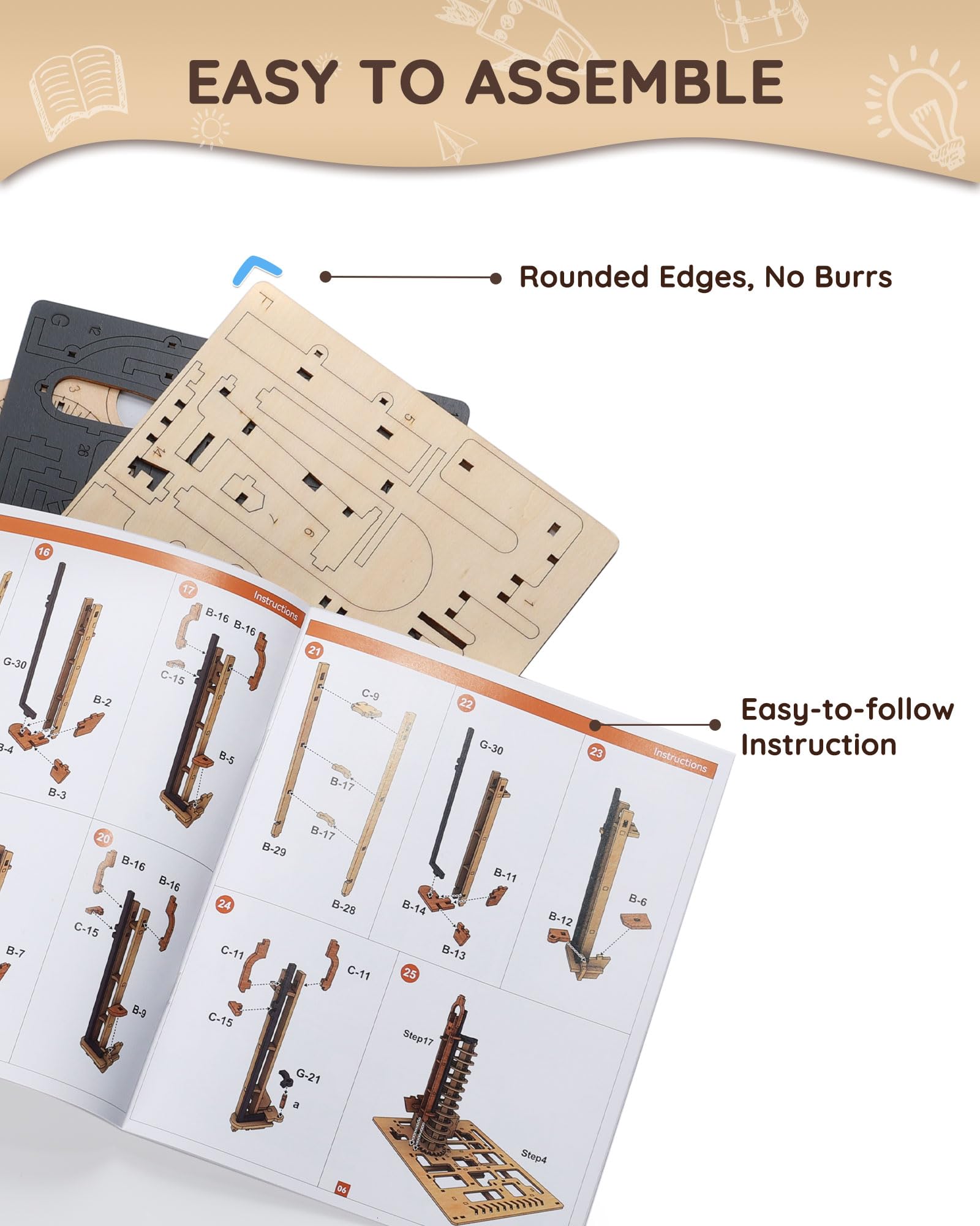 SainSmart Jr detailed wooden puzzle pieces close-up for precise assembly