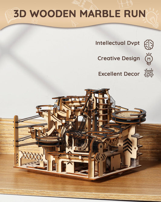 SainSmart Jr electric marble run in motion with colorful marbles