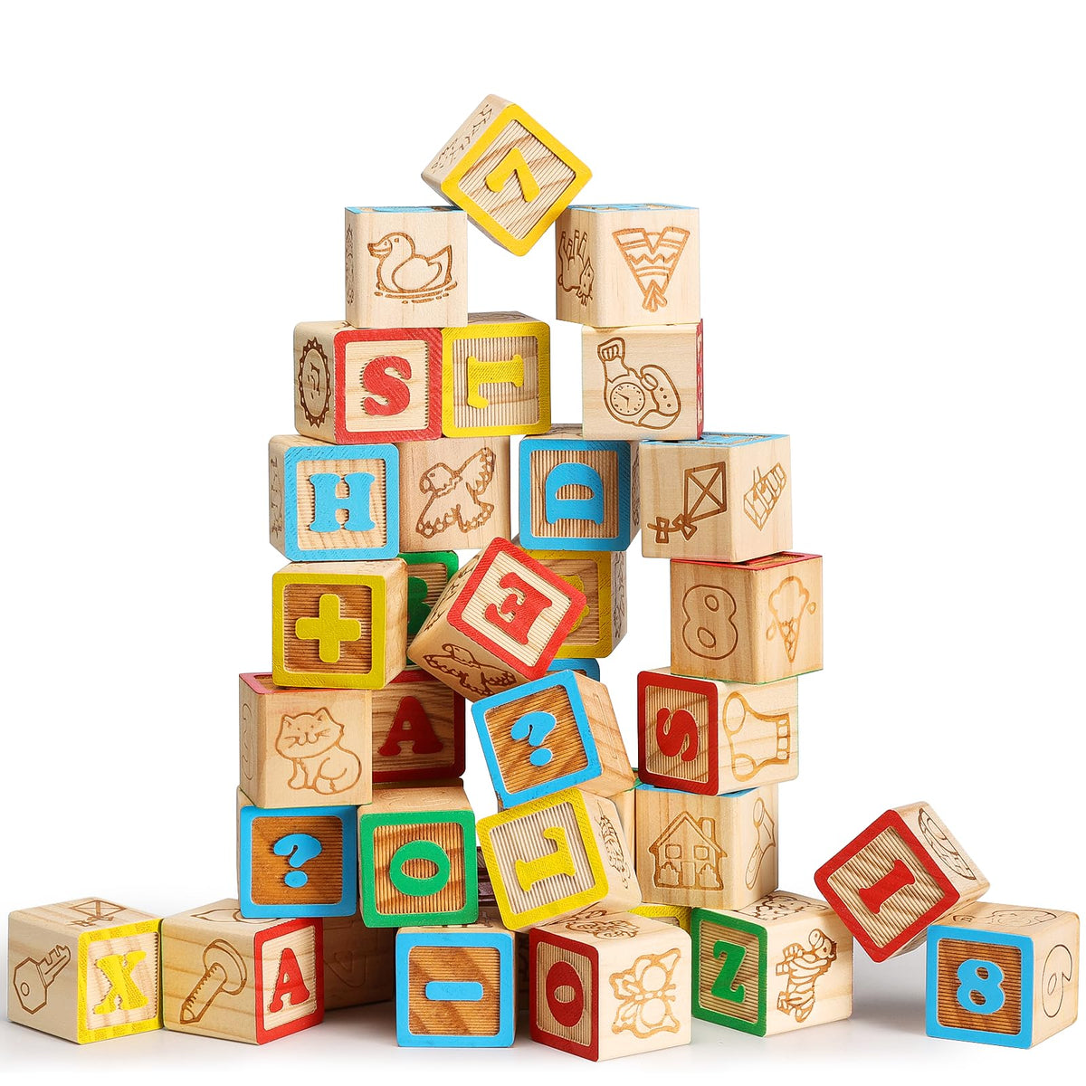 SainSmart Jr. wooden ABC blocks with storage bag support early organization and fun play.
