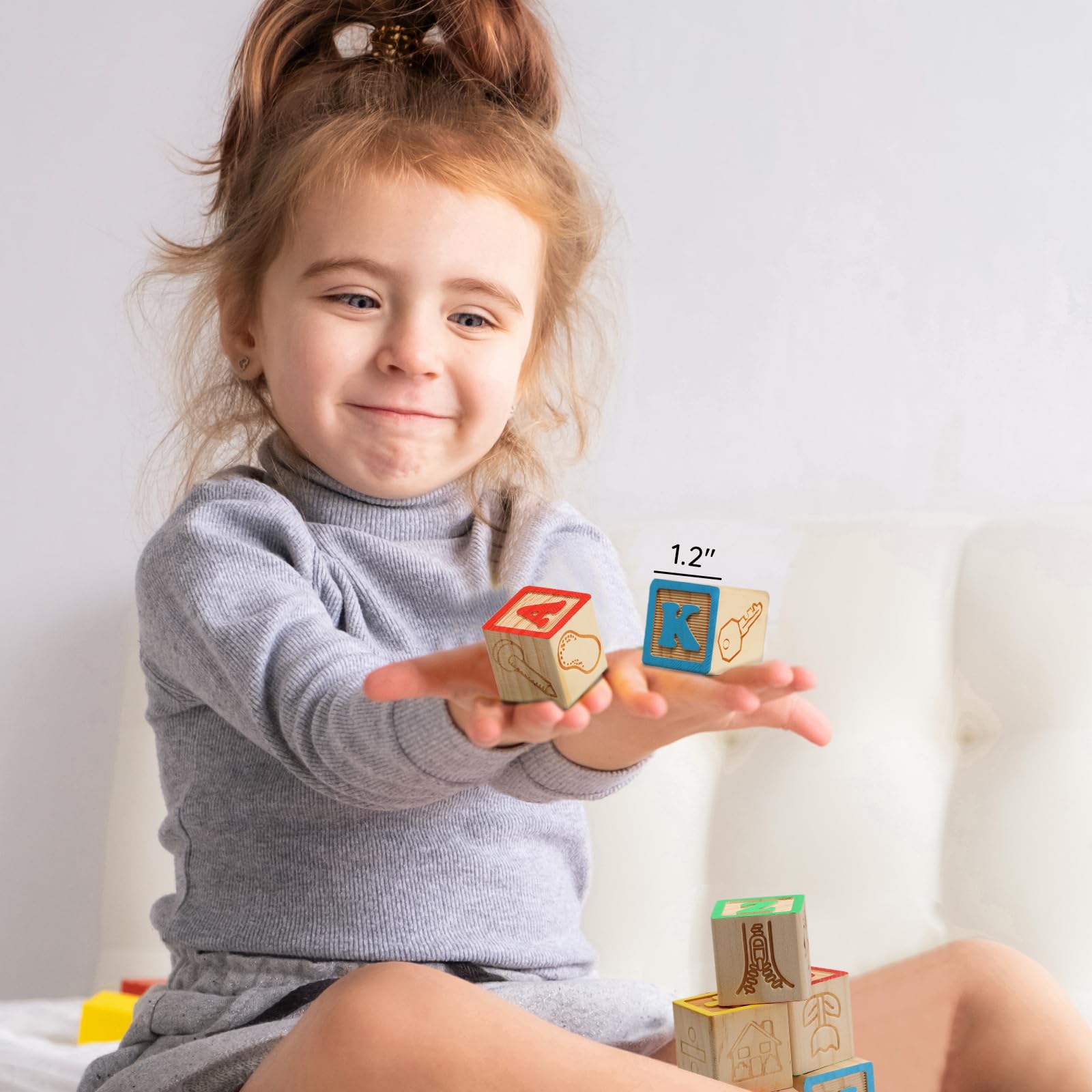 SainSmart Jr. alphabet blocks show capital and lowercase sides for letter recognition.