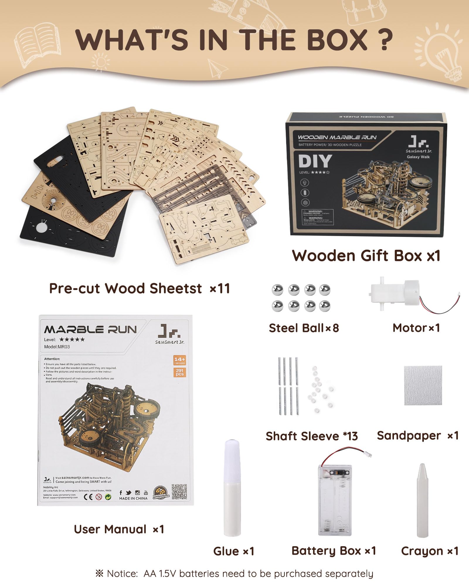 SainSmart Jr 291-piece wooden puzzle kit ready for adults to build