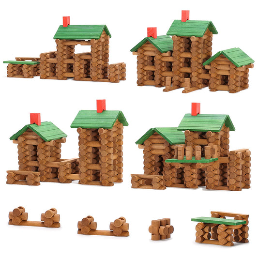 SainSmart Jr. 665pc wooden log cabin pieces for creative building and open-ended play.