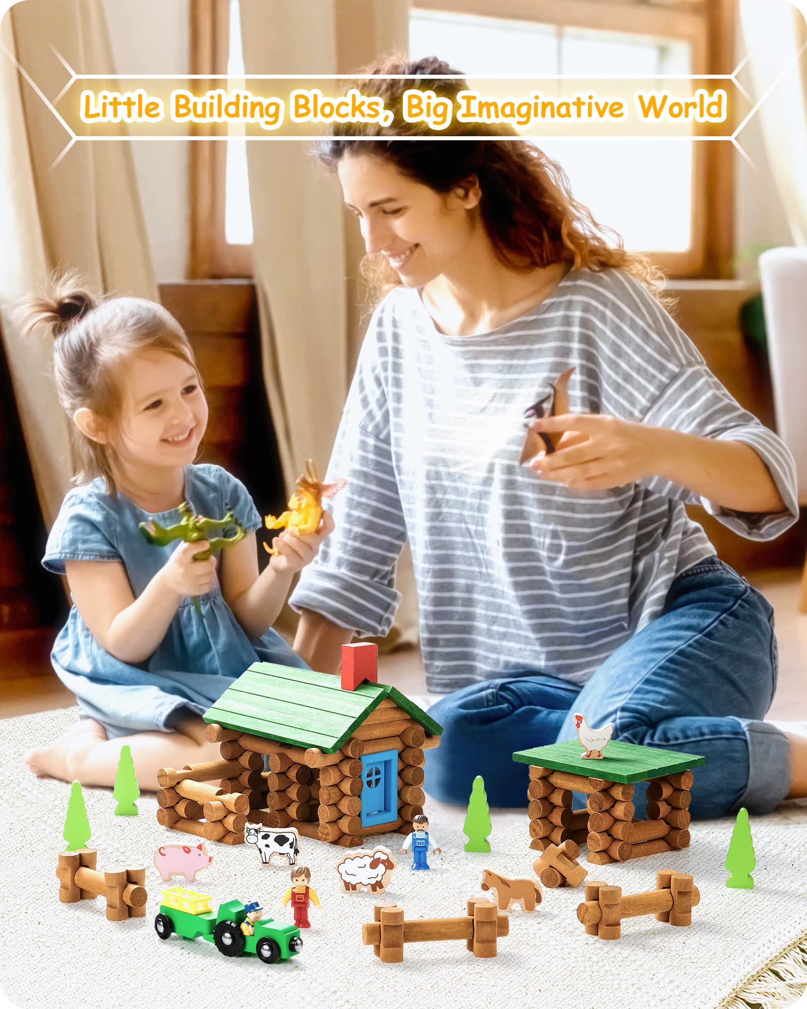 SainSmart Jr kid building with logs demonstrates imaginative engineering play.
