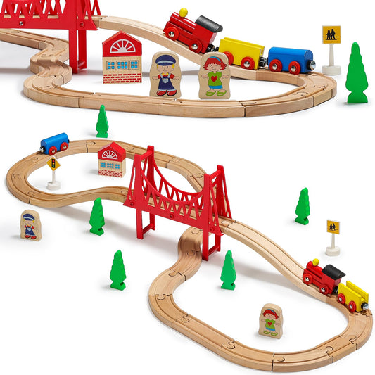SainSmart Jr police-station train set on wooden tracks for imaginative role-play.