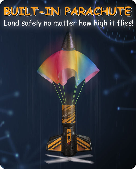 SainSmart Jr. rocket launcher flight-altitude highlights reach up to 200 feet for thrilling demonstrations.