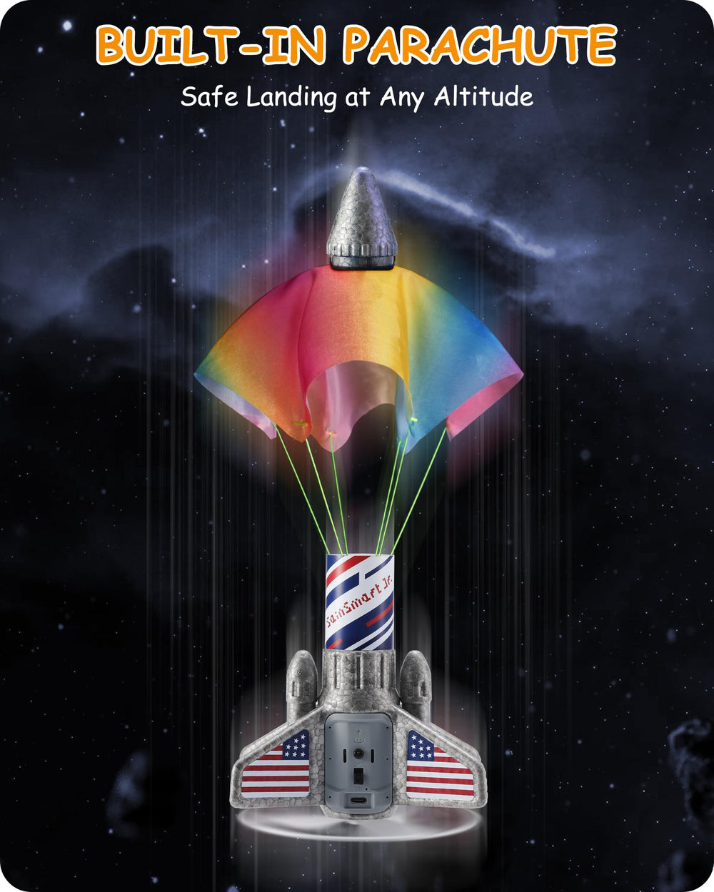 SainSmart Jr. rocket launcher LED night glow improves tracking.
