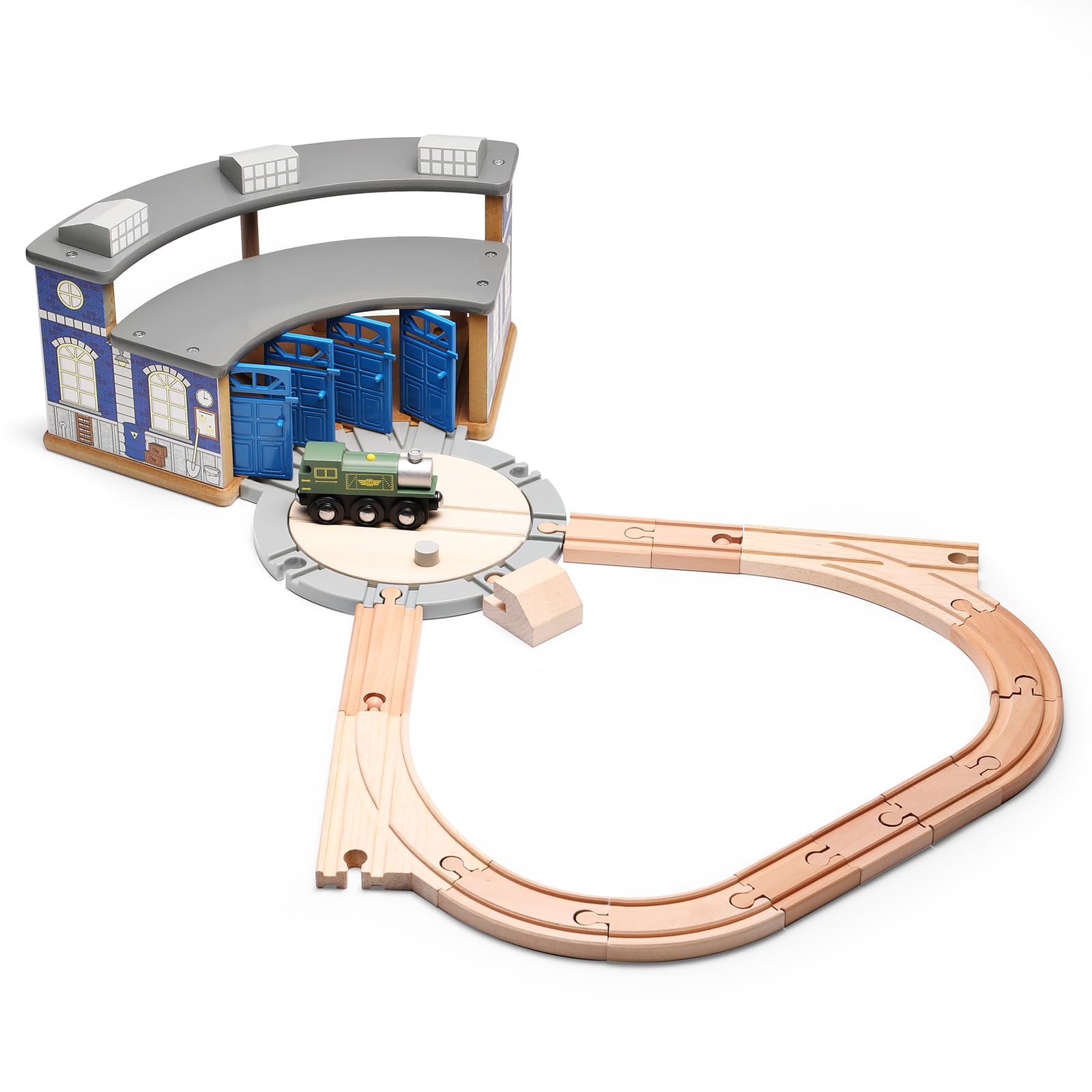SainSmart Jr. wooden station with 14 tracks inspires imaginative play.