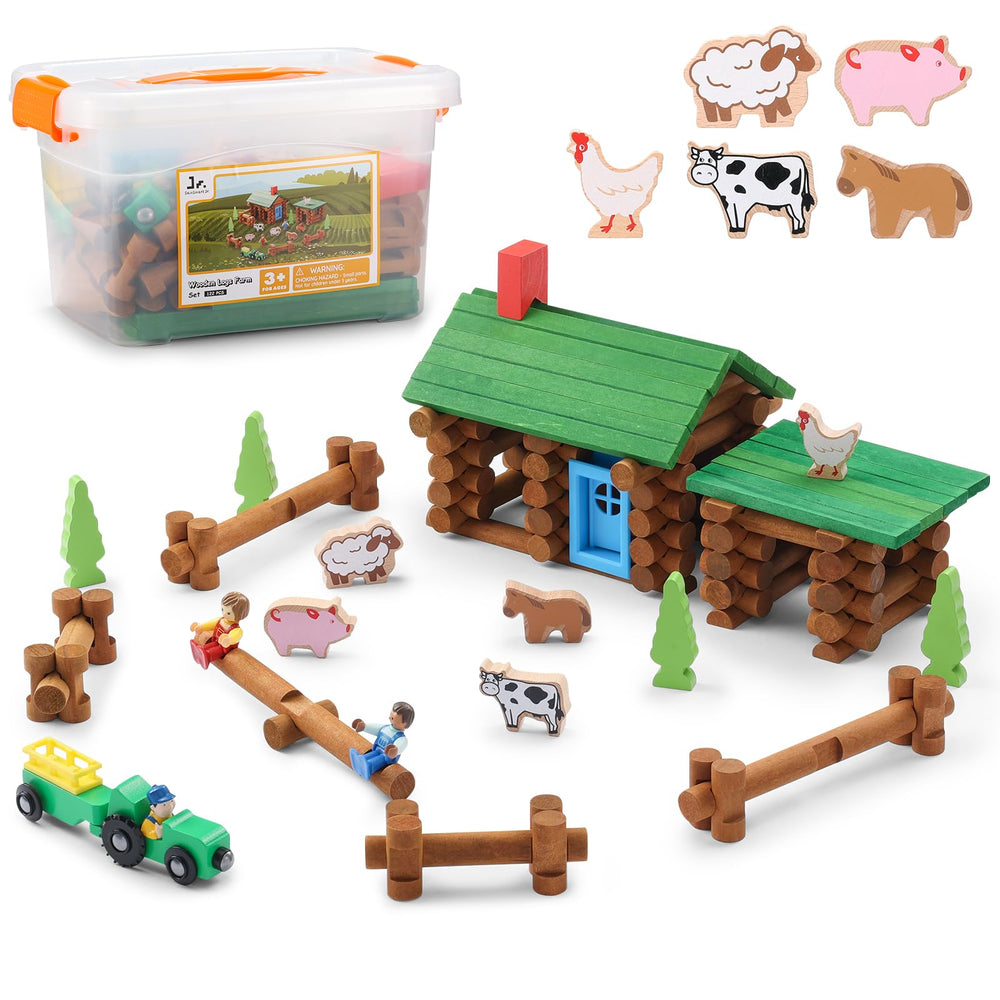 SainSmart Jr wooden logs set with container for organized play and storage.