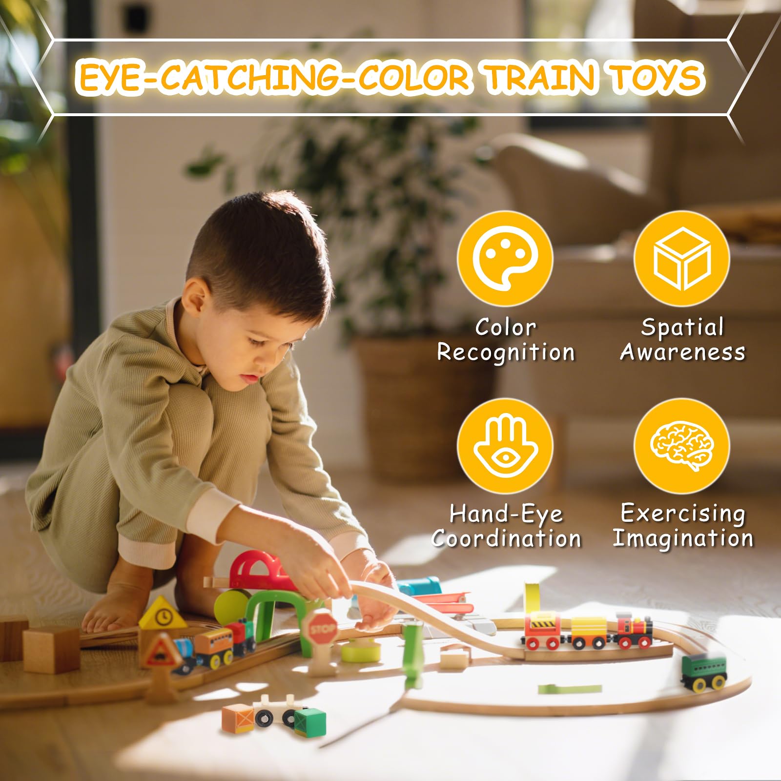 SainSmart Jr wooden coal car in bright colors boosts color recognition