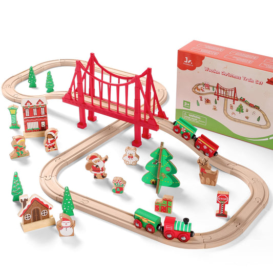 SainSmart Jr. wooden train set package for creative play and festive decor