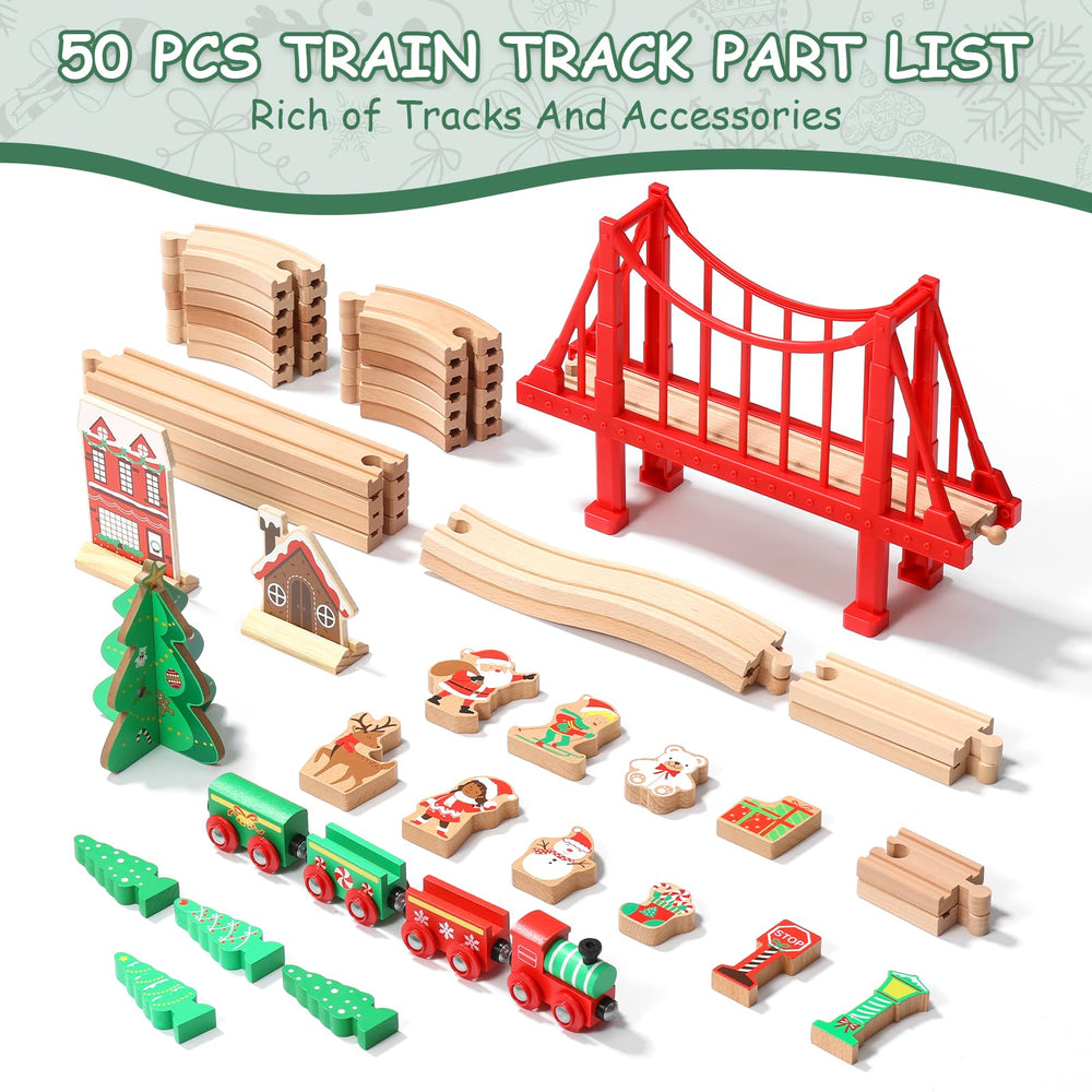 SainSmart Jr. wooden train set with Santa figure inspires imaginative play