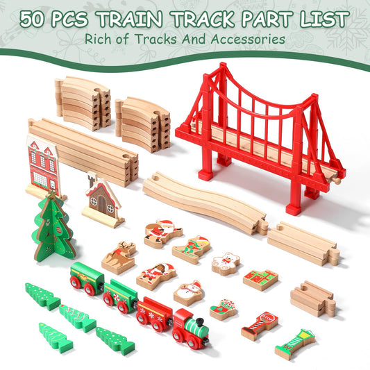 SainSmart Jr. wooden train set with Santa figure inspires imaginative play