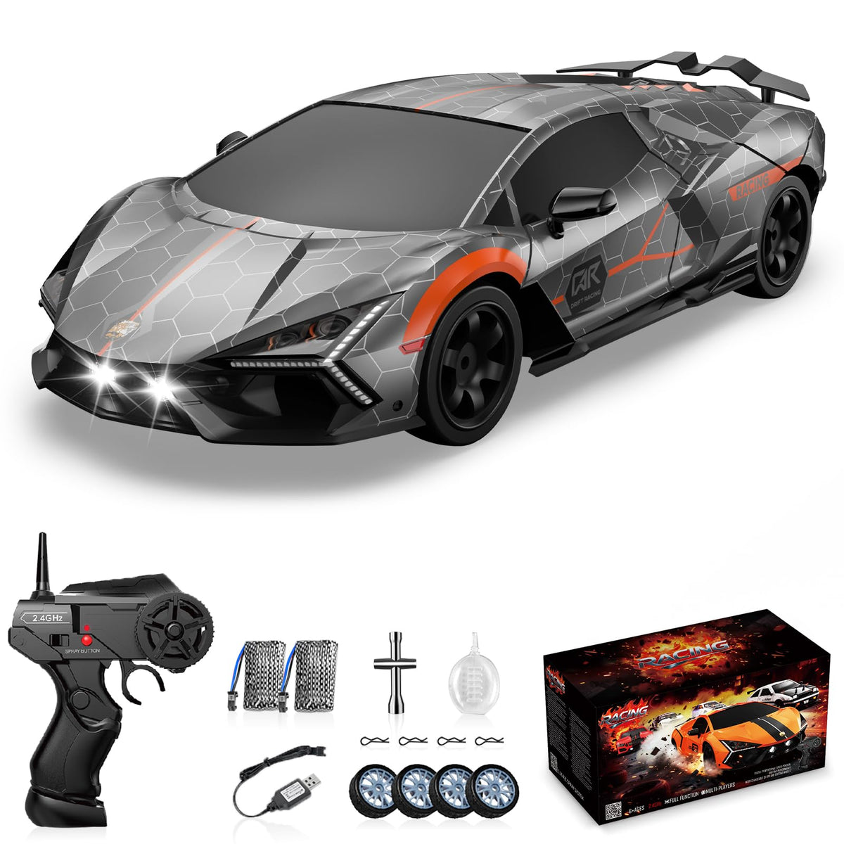 Sakeye RC Drift Car front view in 1:16 scale for easy handling.
