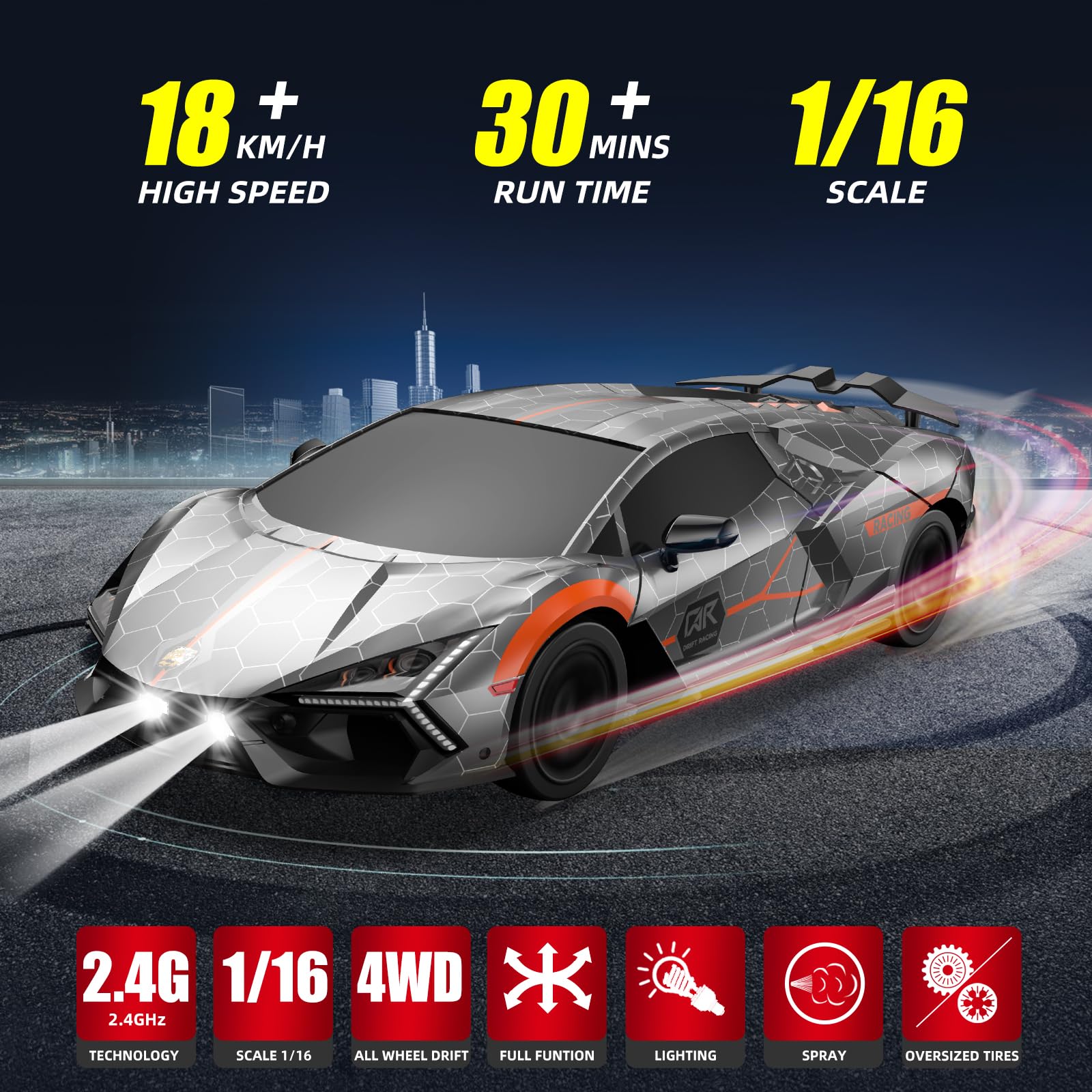 Sakeye RC Drift Car with 2.4GHz remote for smooth multi-car play.