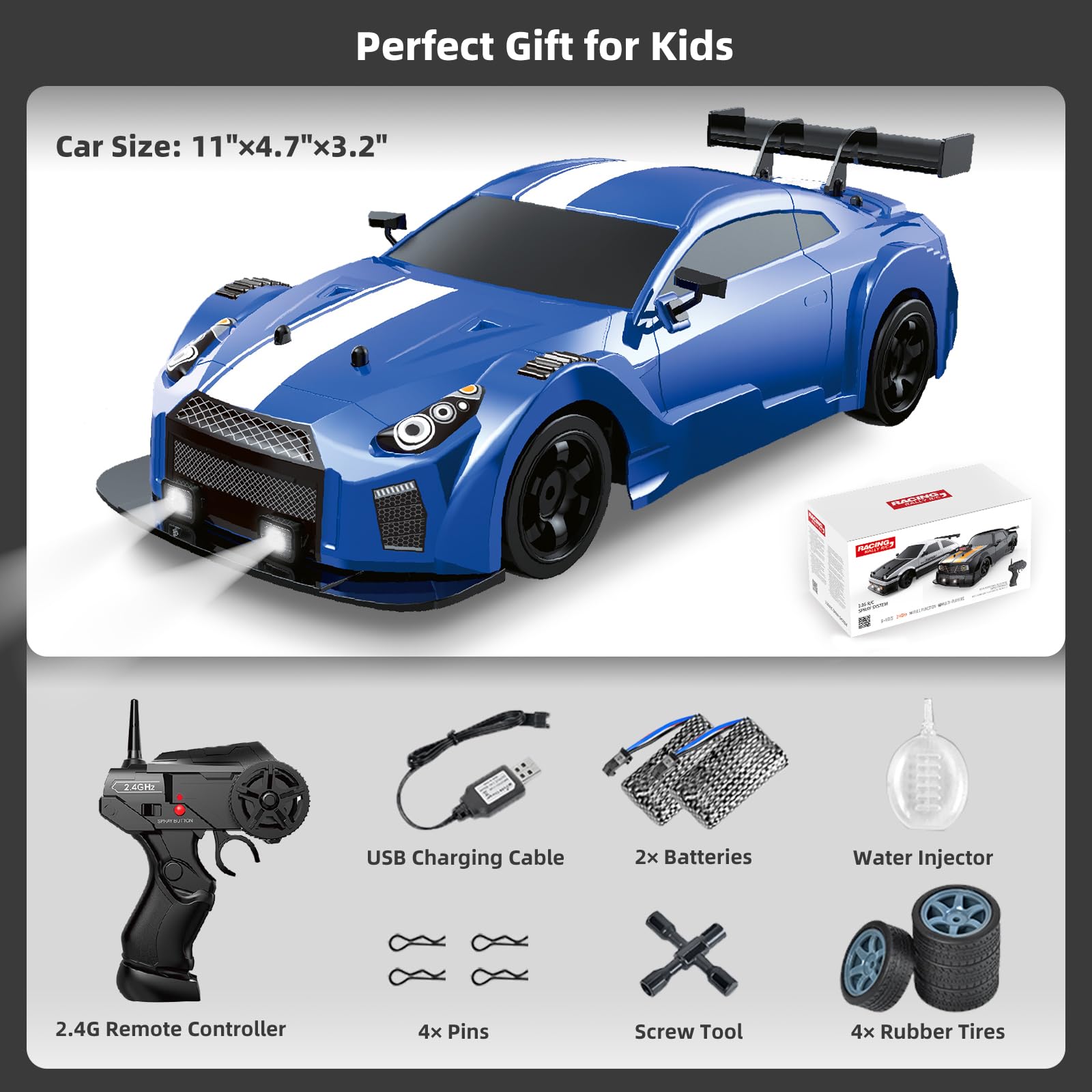 Sakeye RC Drift Car includes drift and racing tires for versatile modes