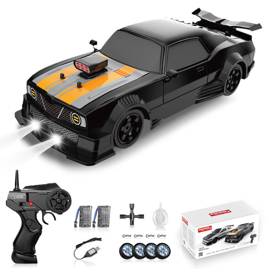 Sakeye RC Drift Car front view with LED lights for striking night drifting