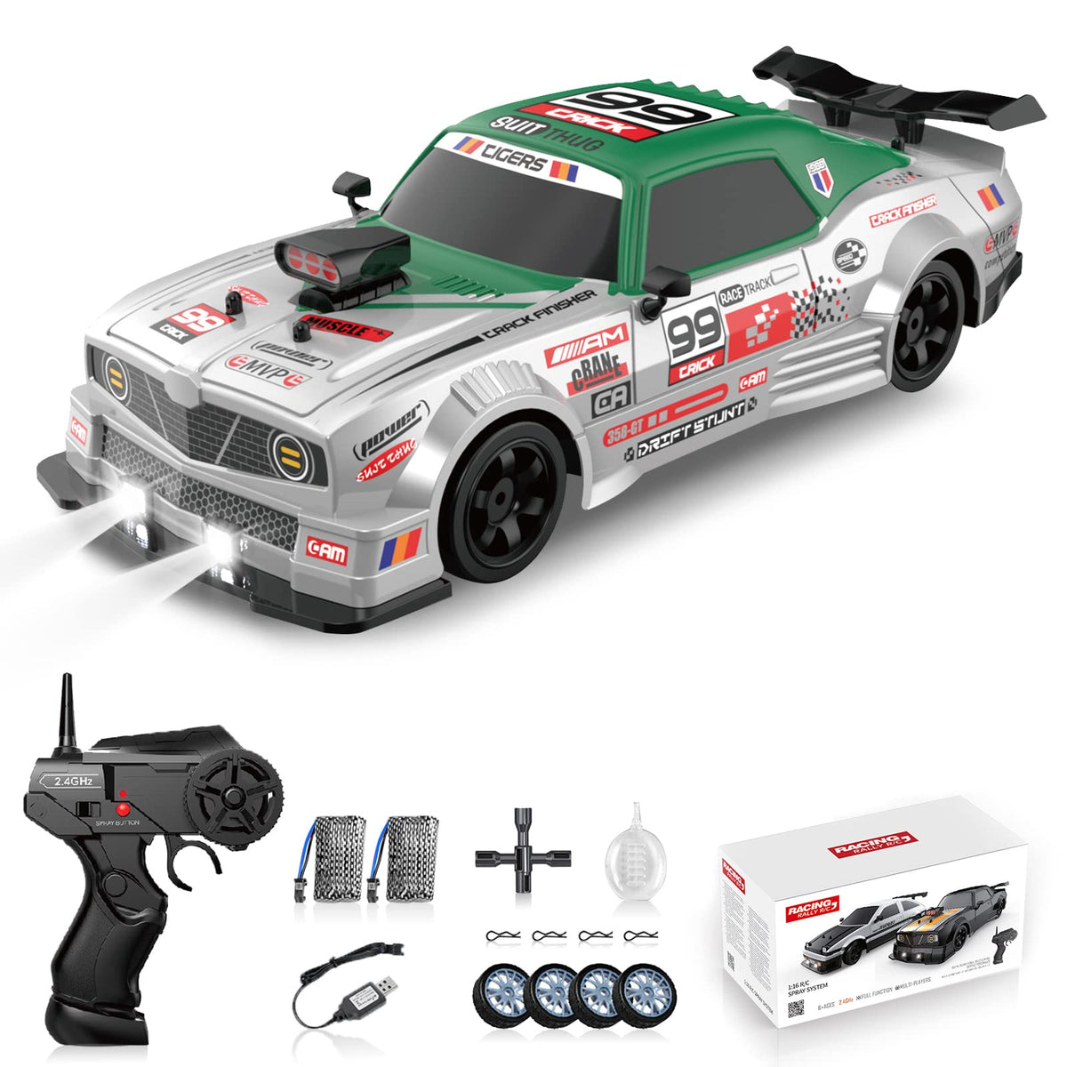 Sakeye RC drift car front view with bold 4WD stability