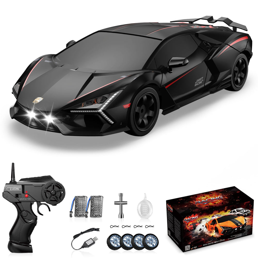 Sakeye RC Drift Car front view showcasing 4WD build and sleek black shell for action