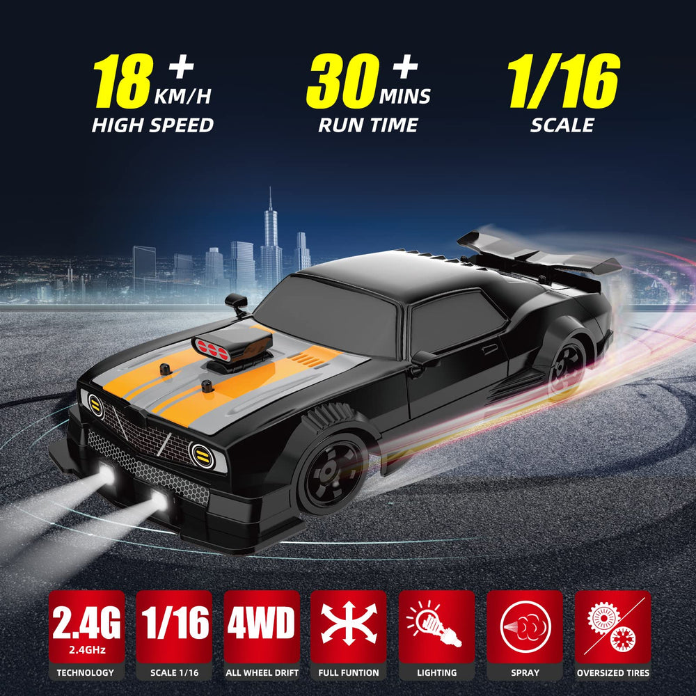 Sakeye RC Drift Car side view showing drift tires for sharp turns