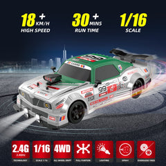 Sakeye RC drift car side view showing durable shell for rough play