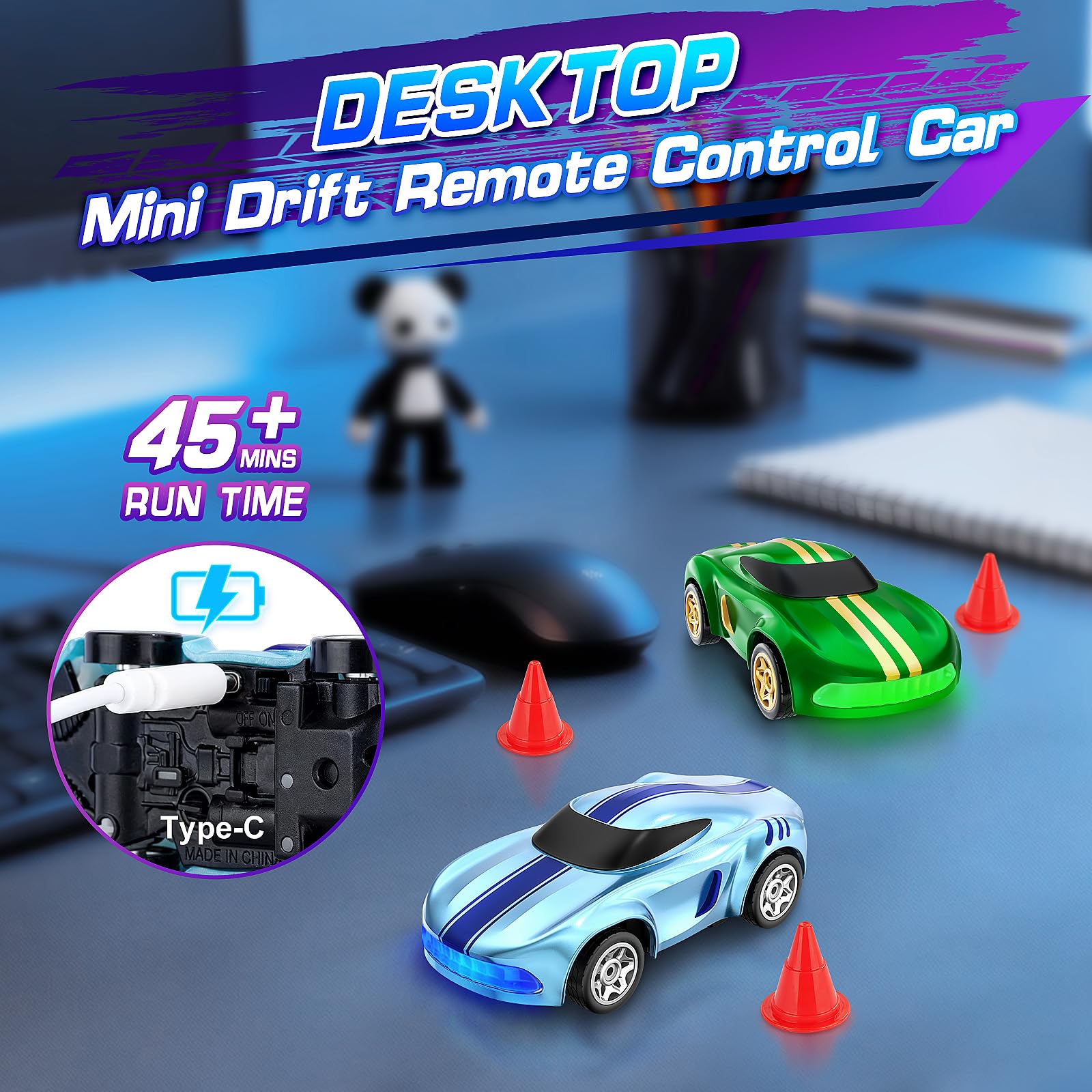 Salazaza RC drift car 4WD drivetrain for stable desk racing.