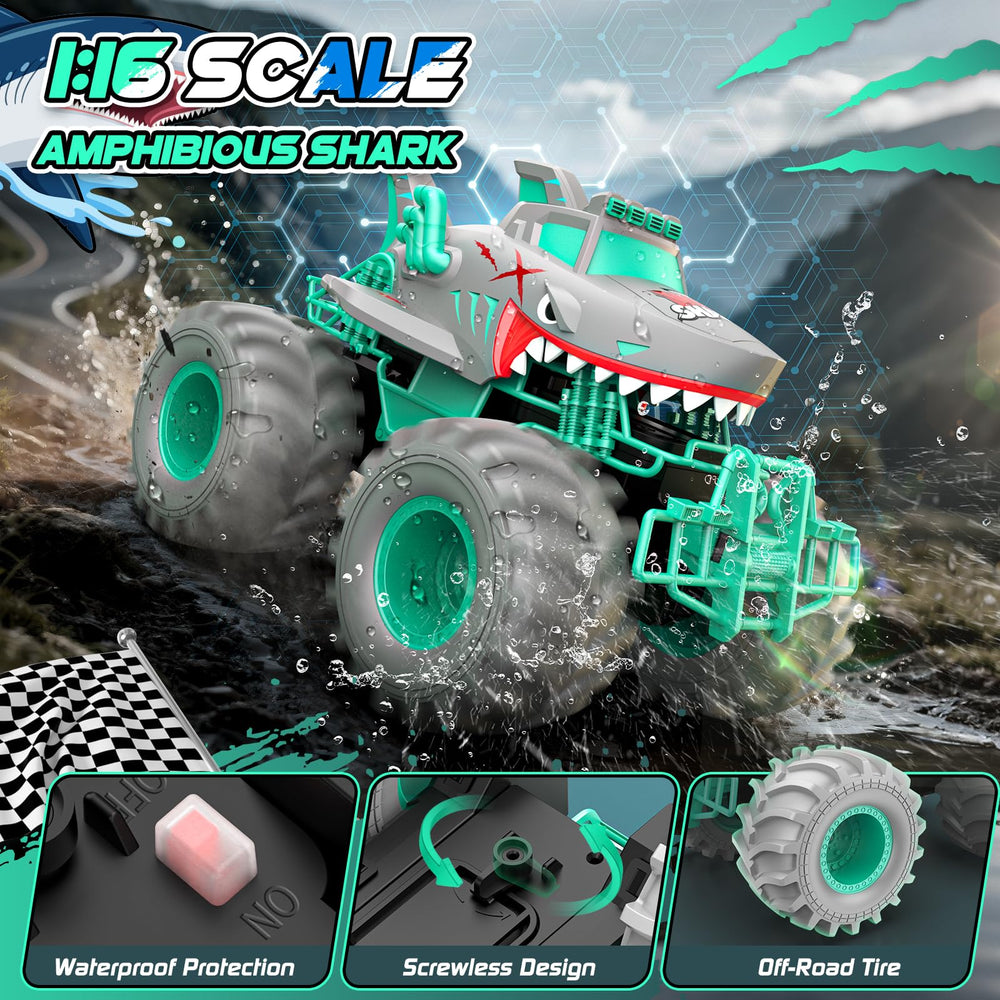 Salazaza Waterproof Shark RC Car detail view shows bold fins.