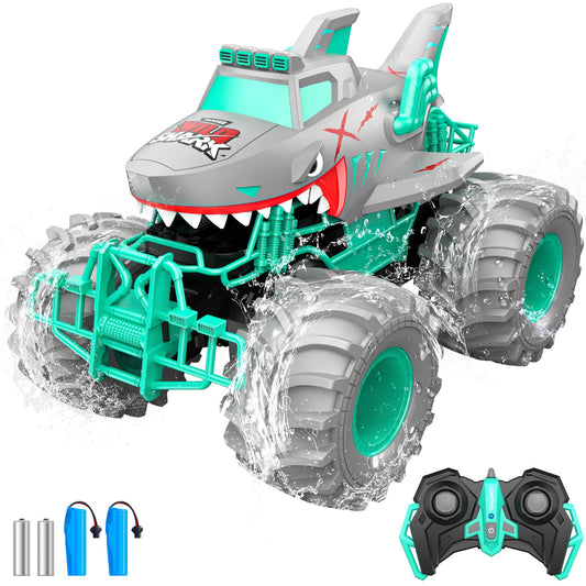 Salazaza Waterproof Shark RC Car front view shows rugged chassis for pool and land play.