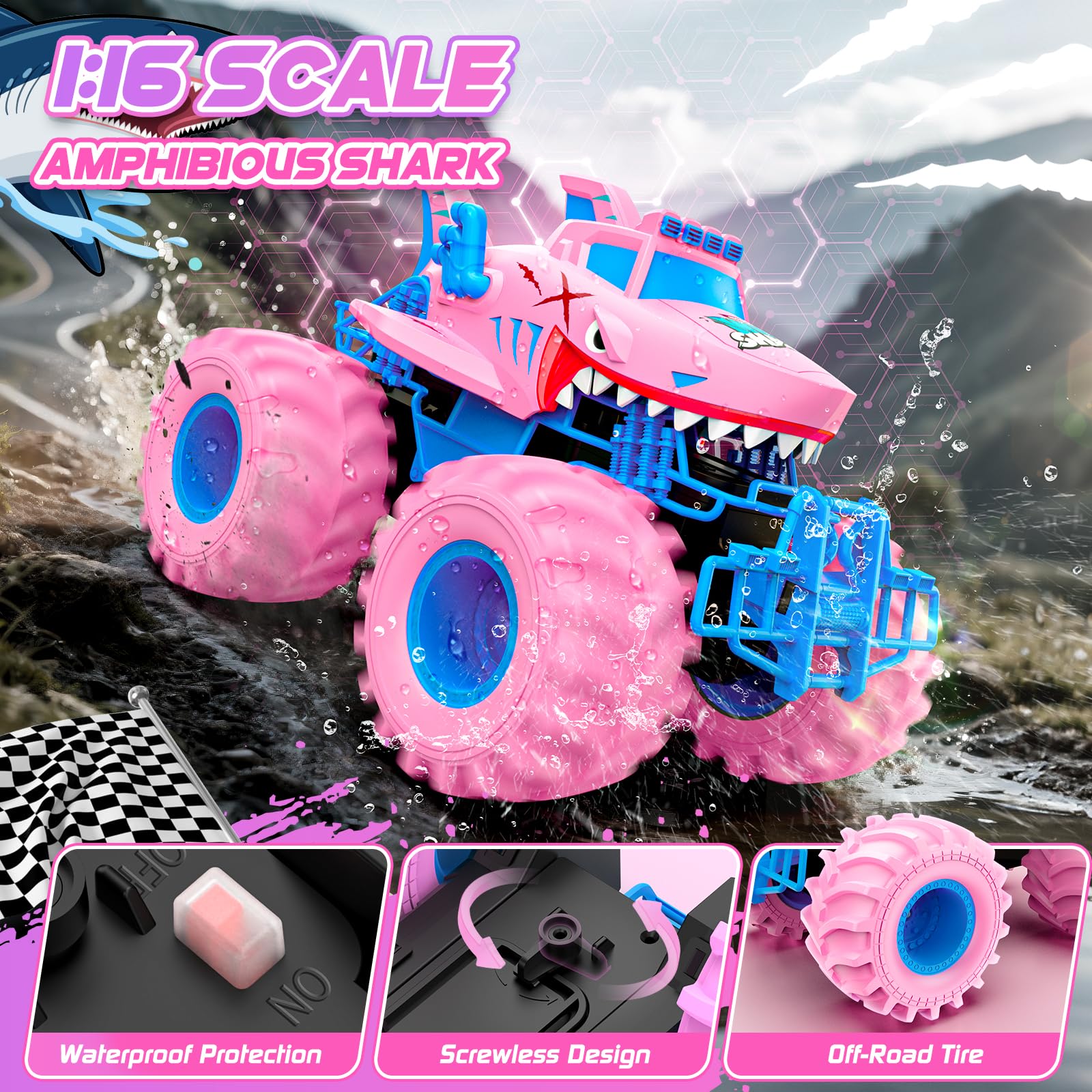 Salazaza Shark RC Car off-road ride demonstrating stability on grass and sand