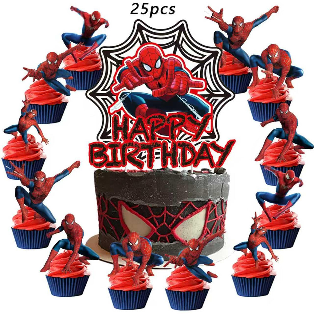 saleix Spidey cake topper and cupcake toppers finish the treats with style